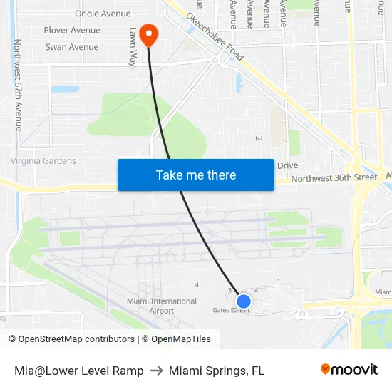 Mia@Lower Level Ramp to Miami Springs, FL map