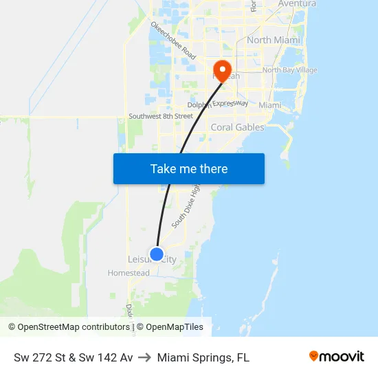 Sw 272 St & Sw 142 Av to Miami Springs, FL map