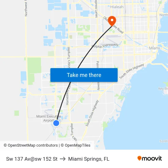 Sw 137 Av@sw 152 St to Miami Springs, FL map