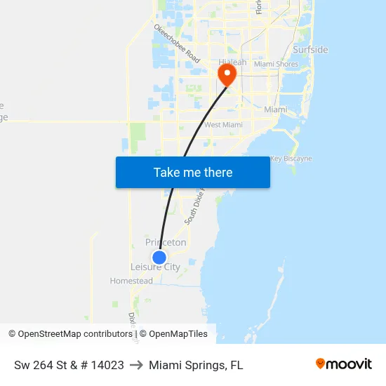 Sw 264 St & # 14023 to Miami Springs, FL map