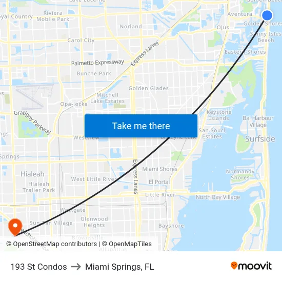 193 St Condos to Miami Springs, FL map