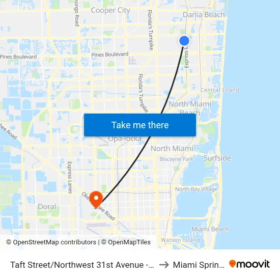 Taft Street/Northwest 31st Avenue - (Rotary Park) to Miami Springs, FL map