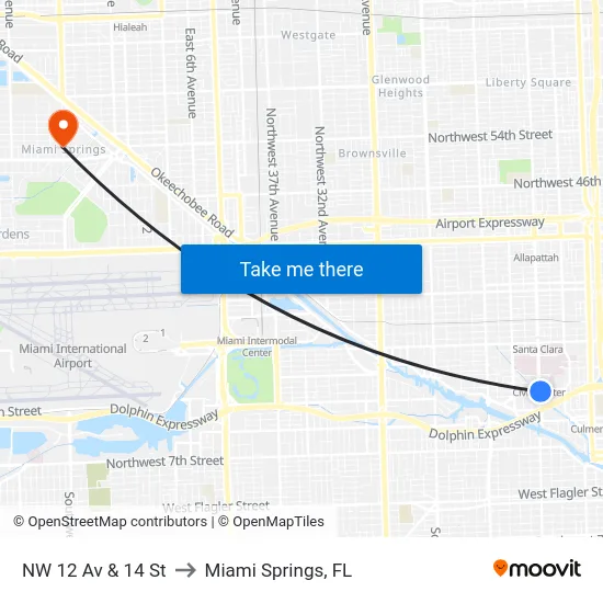 NW 12 Av & 14 St to Miami Springs, FL map