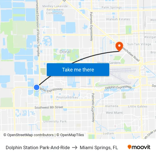 Dolphin Station Park-And-Ride to Miami Springs, FL map