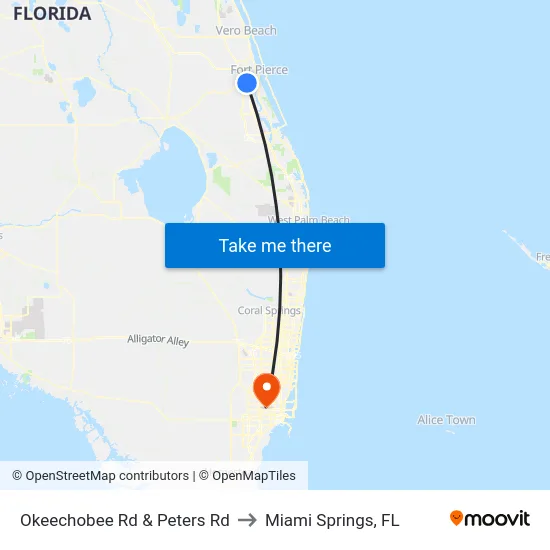 Okeechobee Rd & Peters Rd to Miami Springs, FL map