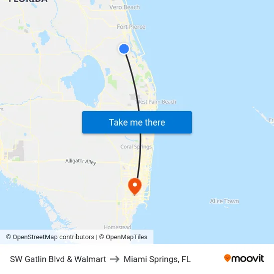 SW Gatlin Blvd & Walmart to Miami Springs, FL map
