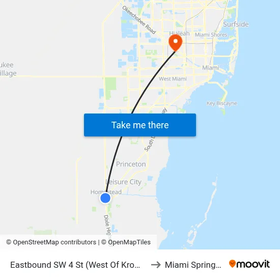 Eastbound SW 4 St (West Of Krome Ave) to Miami Springs, FL map