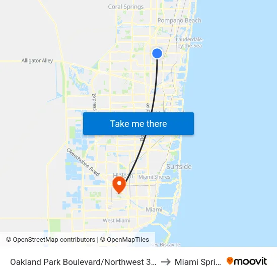 Oakland Park Boulevard/Northwest 31st Avenue (East) to Miami Springs, FL map