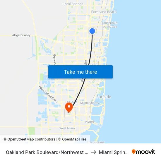 Oakland Park Boulevard/Northwest 27th Avenue to Miami Springs, FL map