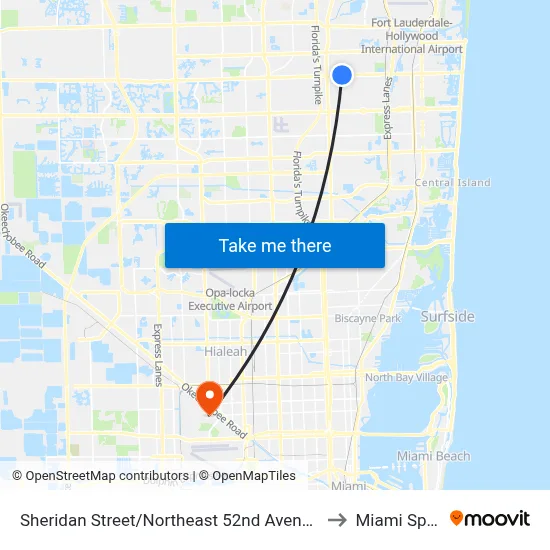 Sheridan Street/Northeast 52nd Avenue - (Sheridan Technical) to Miami Springs, FL map