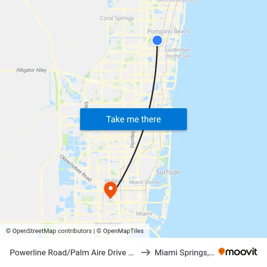 Powerline Road/Palm Aire Drive North to Miami Springs, FL map