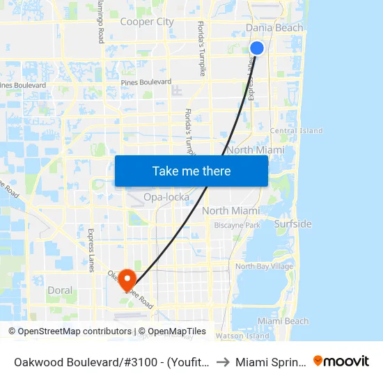 Oakwood Boulevard/#3100 - (Youfit Health Club) to Miami Springs, FL map