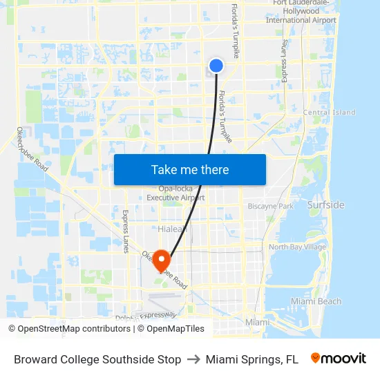 Broward College Southside Stop to Miami Springs, FL map