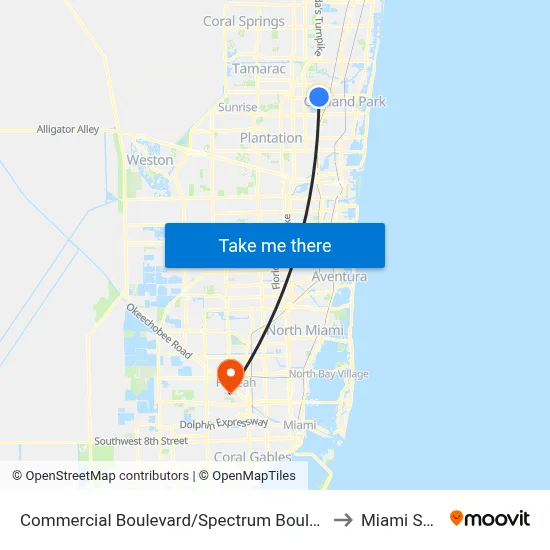 Commercial Boulevard/Spectrum Boulevard - (Northwest 17th Way) to Miami Springs, FL map