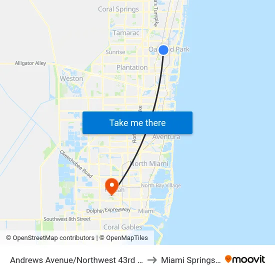 Andrews Avenue/Northwest 43rd Street to Miami Springs, FL map