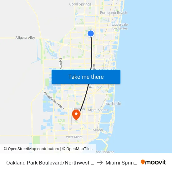 Oakland Park Boulevard/Northwest 56th Avenue to Miami Springs, FL map