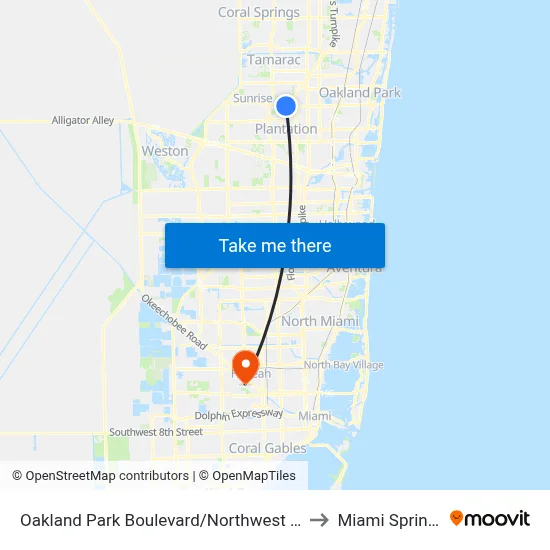 Oakland Park Boulevard/Northwest 60th Avenue to Miami Springs, FL map