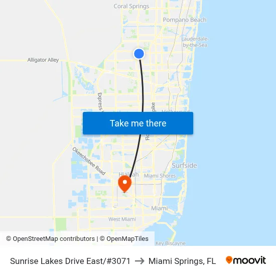 Sunrise Lakes Drive East/#3071 to Miami Springs, FL map