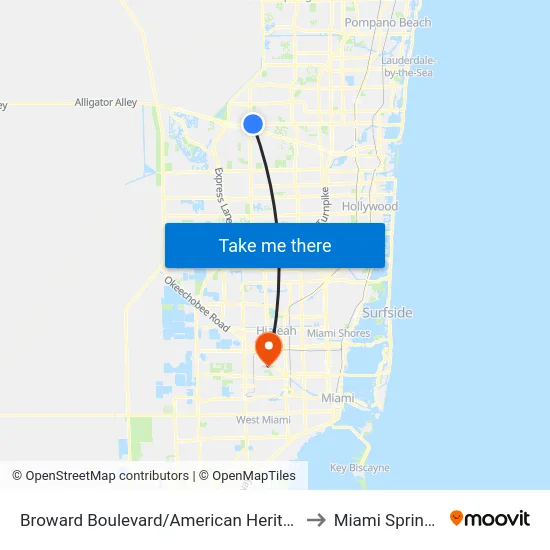 Broward Boulevard/American Heritage School to Miami Springs, FL map