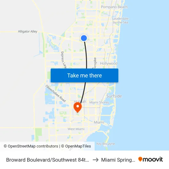 Broward Boulevard/Southwest 84th Avenue to Miami Springs, FL map