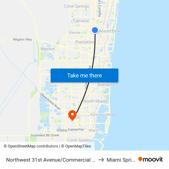 Northwest 31st Avenue/Commercial Boulevard (South) to Miami Springs, FL map