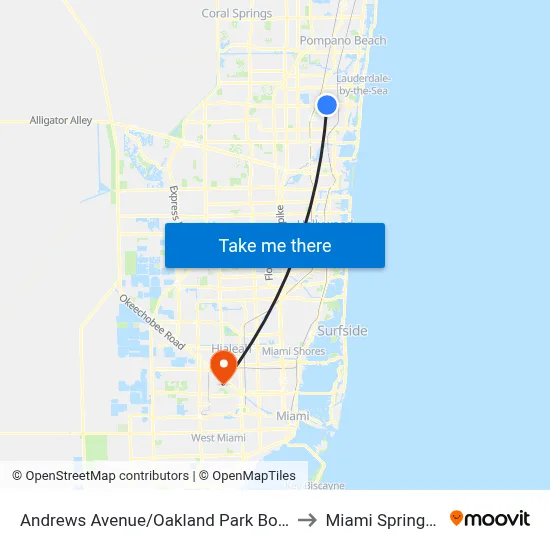 Andrews Avenue/Oakland Park Boulevard to Miami Springs, FL map