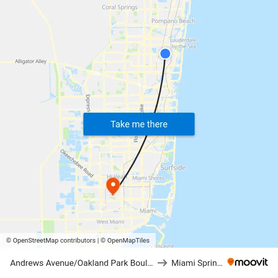 Andrews Avenue/Oakland Park Boulevard (North) to Miami Springs, FL map