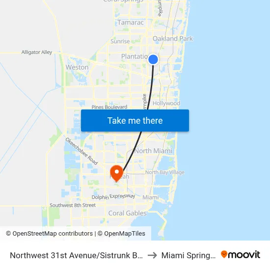 Northwest 31st Avenue/Sistrunk Boulevard to Miami Springs, FL map