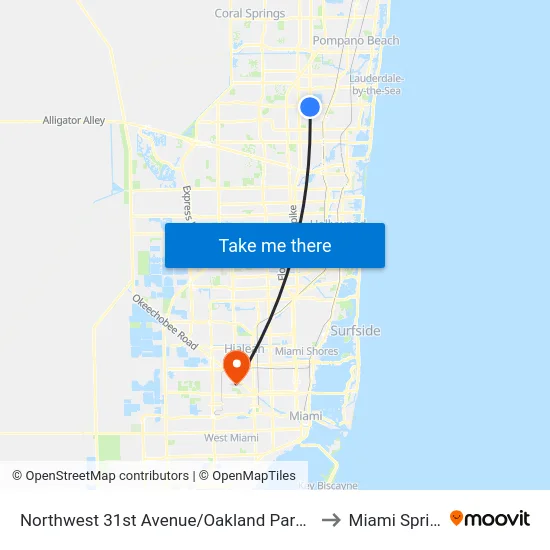 Northwest 31st Avenue/Oakland Park Boulevard (South) to Miami Springs, FL map