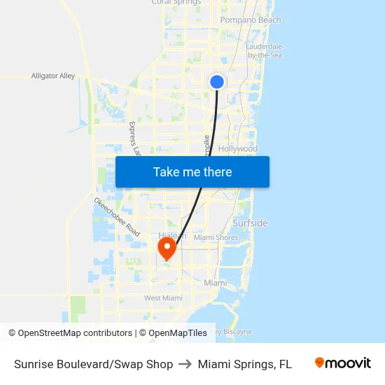 Sunrise Boulevard/Swap Shop to Miami Springs, FL map