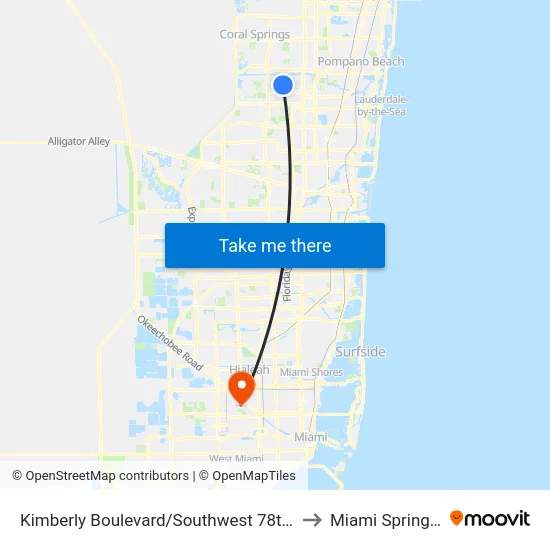 Kimberly Boulevard/Southwest 78th Avenue to Miami Springs, FL map