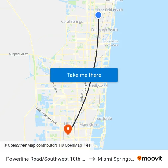 Powerline Road/Southwest 10th Street to Miami Springs, FL map