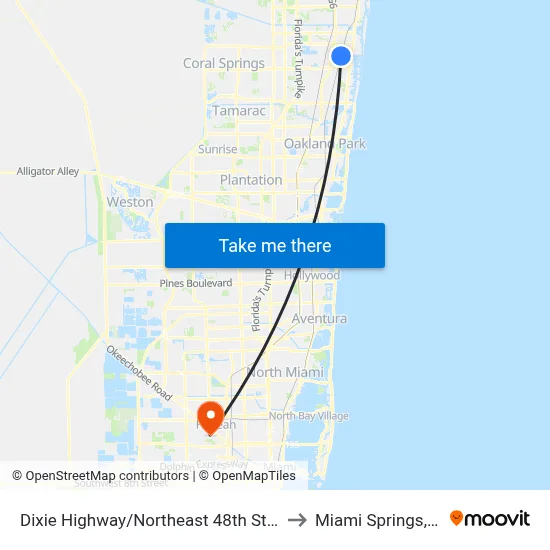 Dixie Highway/Northeast 48th Street to Miami Springs, FL map