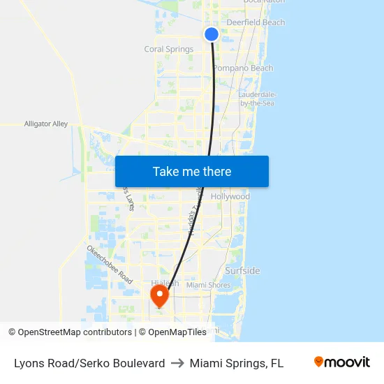 Lyons Road/Serko Boulevard to Miami Springs, FL map