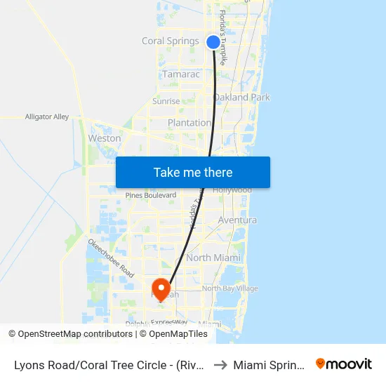 Lyons Road/Coral Tree Circle - (Rivera Palms) to Miami Springs, FL map