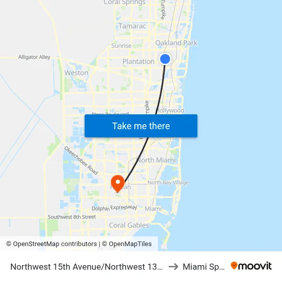 Northwest 15th Avenue/Northwest 13th Court - (Chateau Park) to Miami Springs, FL map
