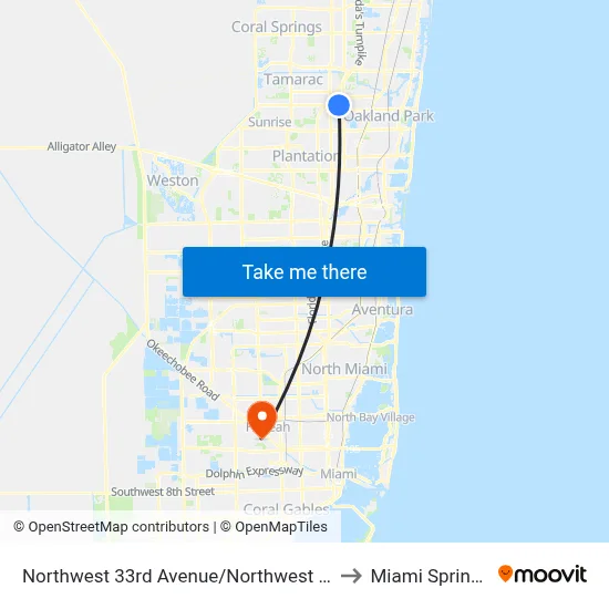 Northwest 33rd Avenue/Northwest 55th Street to Miami Springs, FL map