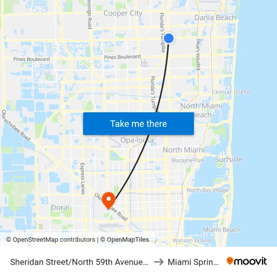 Sheridan Street/North 59th Avenue - (US 441) to Miami Springs, FL map