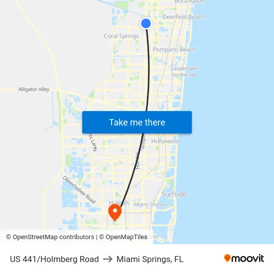 US 441/Holmberg Road to Miami Springs, FL map