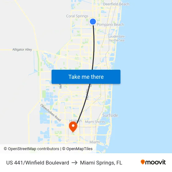 US 441/Winfield Boulevard to Miami Springs, FL map