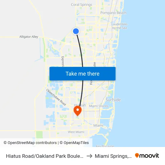 Hiatus Road/Oakland Park Boulevard to Miami Springs, FL map
