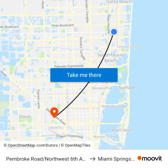 Pembroke Road/Northwest 6th Avenue to Miami Springs, FL map