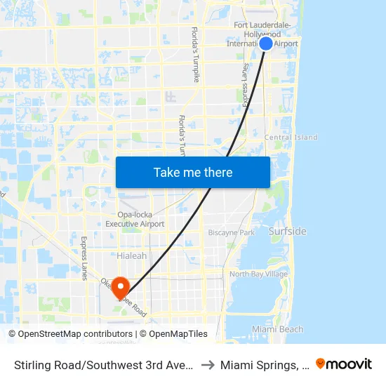 Stirling Road/Southwest 3rd Avenue to Miami Springs, FL map