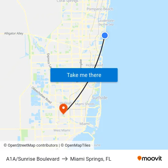 A1A/Sunrise Boulevard to Miami Springs, FL map