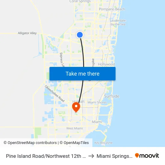 Pine Island Road/Northwest 12th Street to Miami Springs, FL map