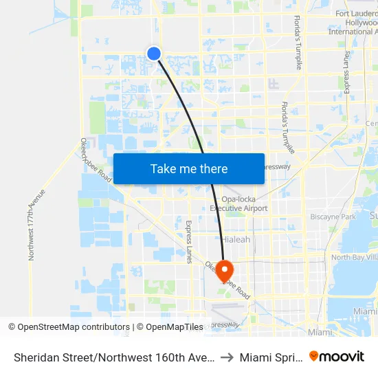 Sheridan Street/Northwest 160th Avenue - (Dykes Road) to Miami Springs, FL map