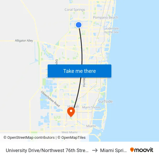 University Drive/Northwest 76th Street (Tamarac Park) to Miami Springs, FL map