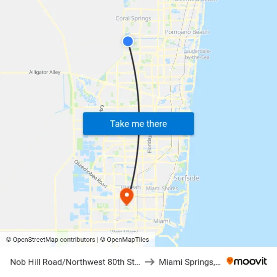Nob Hill Road/Northwest 80th Street to Miami Springs, FL map