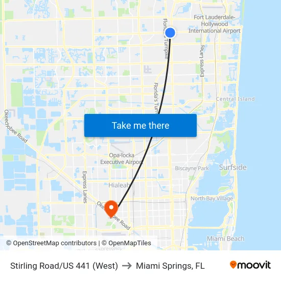 Stirling Road/US 441 (West) to Miami Springs, FL map