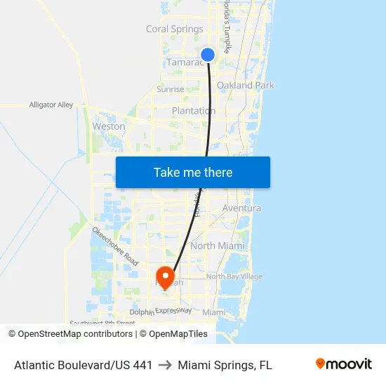 Atlantic Boulevard/US 441 to Miami Springs, FL map